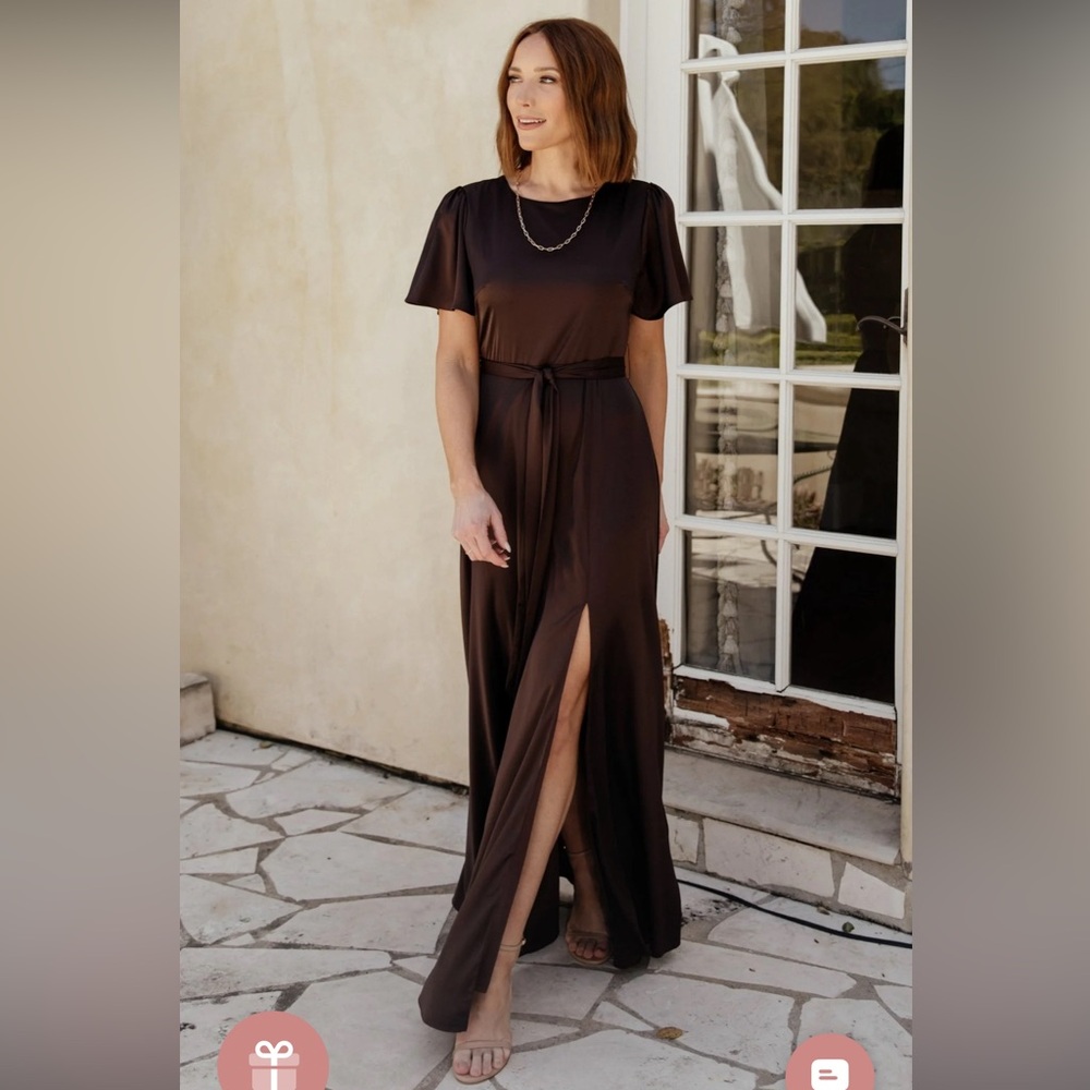 Baltic Born Brown Satin Maxi Dresss